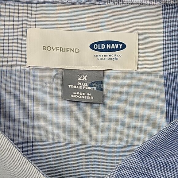 Old Navy Women's Loose Gossamer Boyfriend Shirt Blue White Plaid Size XXL - Picture 6 of 13